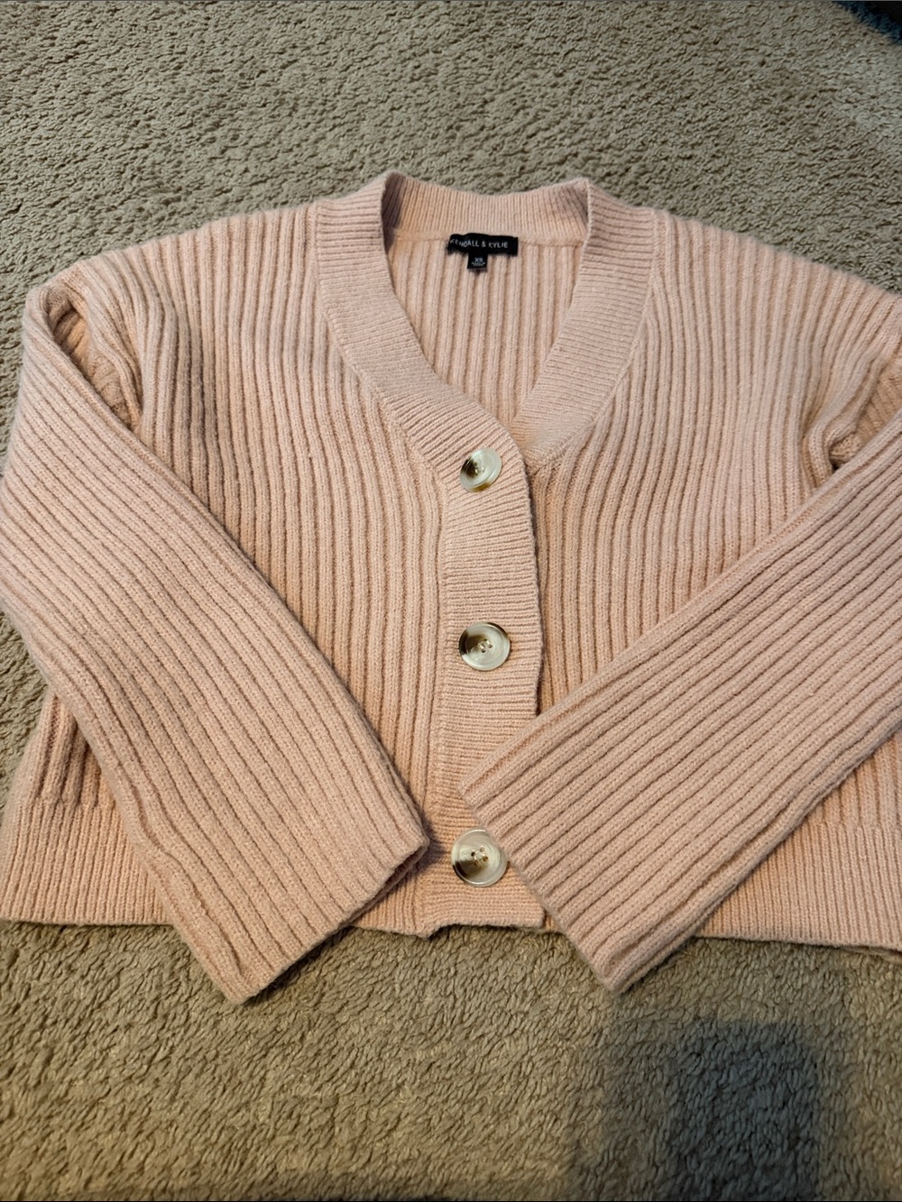Kendall & Kylie Blush Pink Ribbed Button Cardigan
